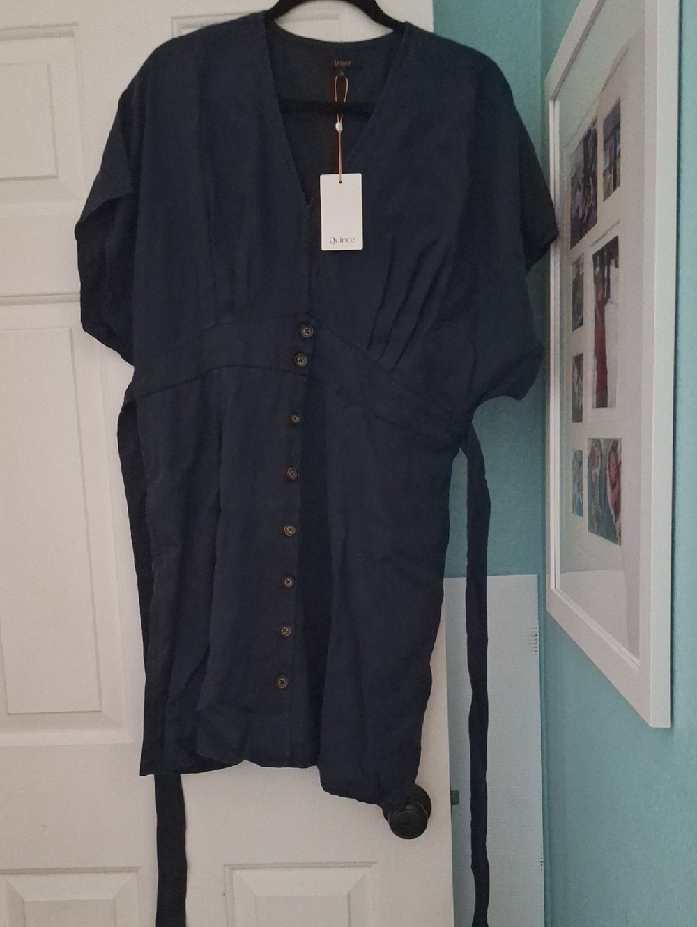 Quince Vintage Wash Tencel Button Front Dress Midnight Blue XL NWT - Picture 3 of 7